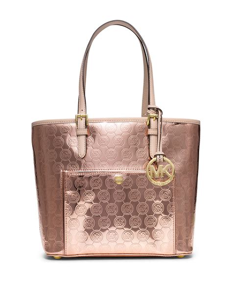 michael kors rose gold flower purse|Michael Kors large gold tote.